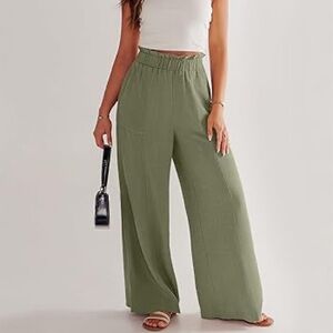 NWT Sincerely Jules Olive Green Wide Leg Cotton Linen Cropped Pants Split Hems